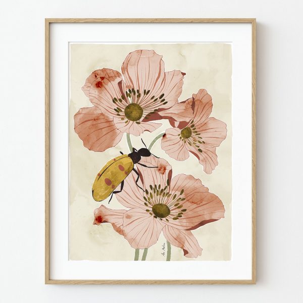 Lámina artística rosas y escarabajos
